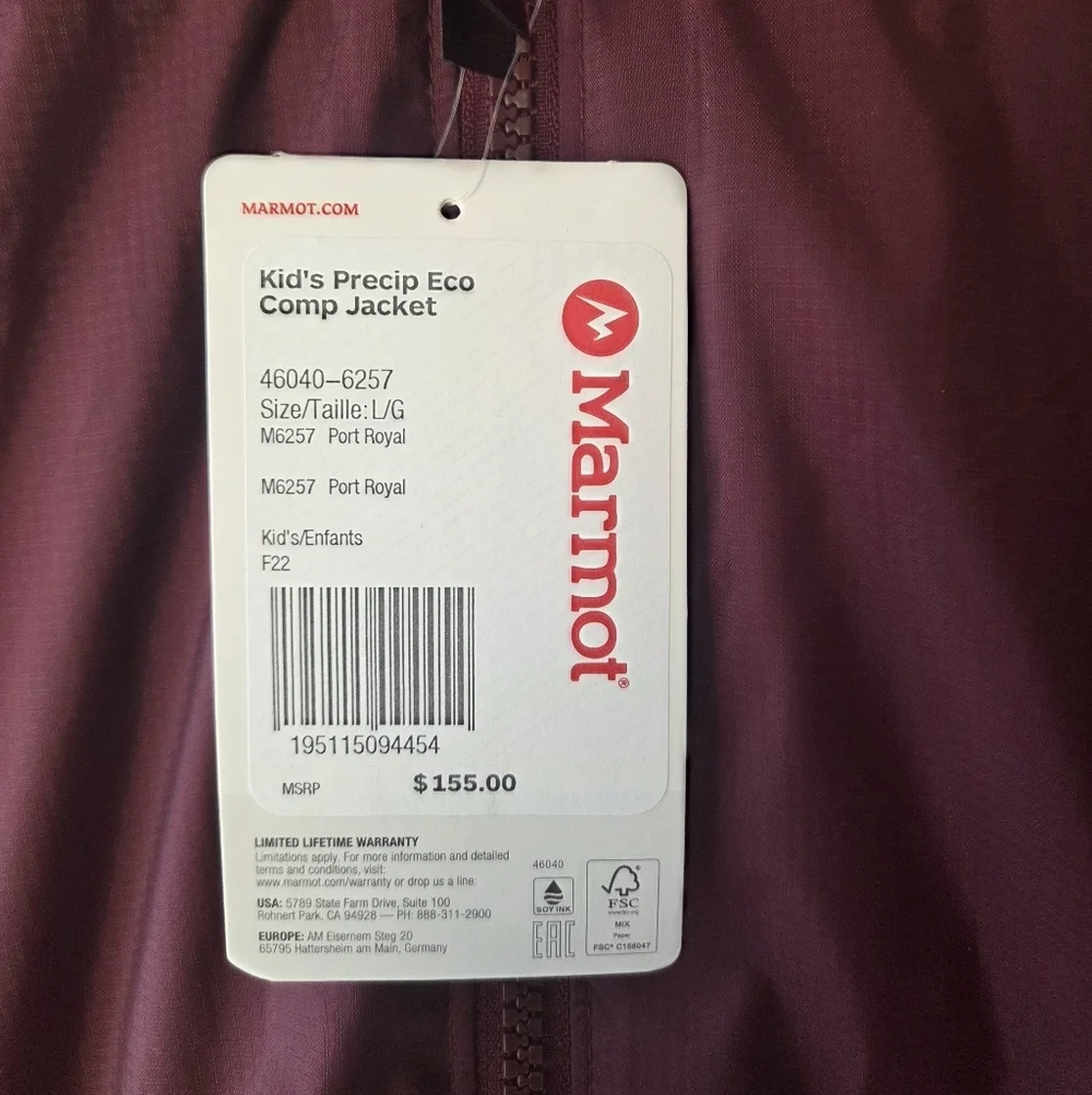 Marmot Boys Jacket L PreCip Eco Component 3-in-1 Jacket 46040-6257 NWT $155